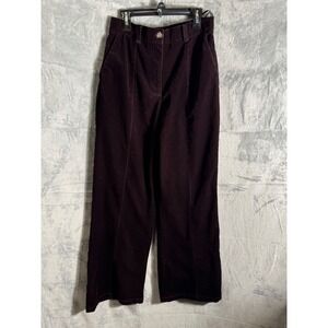 FRNCH Paris Velvet Wide Leg Pants Burgundy Size M Elastic Waist pleats‎ corduroy